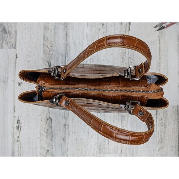 DIVINA FIRENZE Croc-Embossed Leather Top Handle Crossbody Bag - Picture 2 of 10